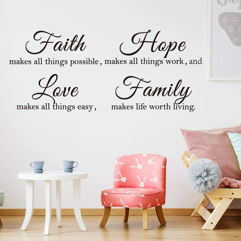 Zonon 3 Sheets Vinyl Wall Quote Stickers, Inspirational Love Faith Hope Family Motivational Wall Decals for Home School