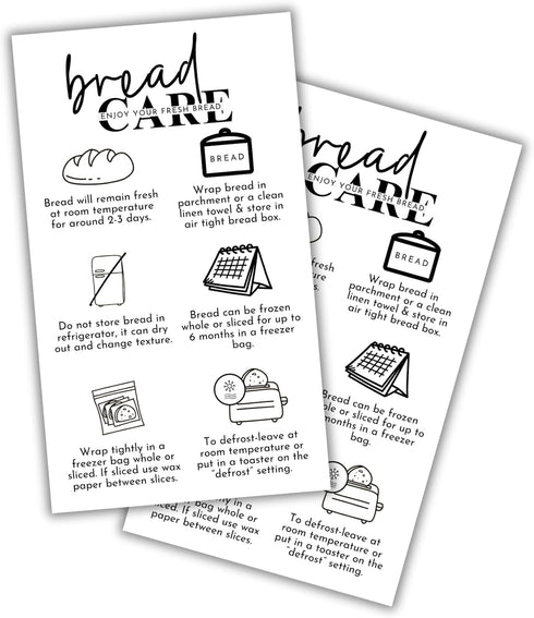 Lashicorn Bread Care Instruction Cards | 50pk 2x3.5 Sourdough Storage Bakery Baker Client