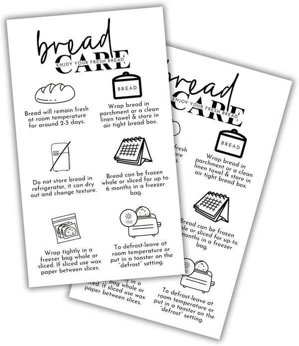 Lashicorn Bread Care Instruction Cards | 50pk 2x3.5 Sourdough Storage Bakery Baker Client