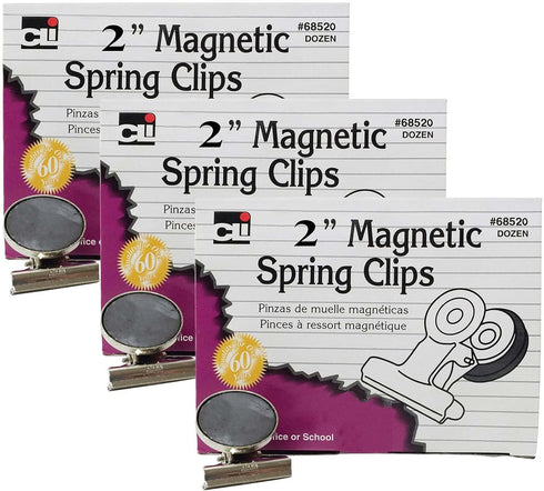 Charles Leonard Magnetic Spring Clips, 2", 12 Per Box, 3 Boxes