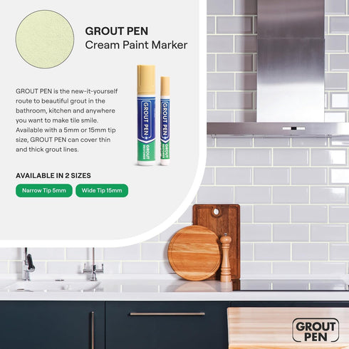 Grout Pen Cream Tile Paint Marker: Waterproof Grout Paint, Tile Grout Colorant and Sealer Pen - Narrow 5mm, 2 Pack