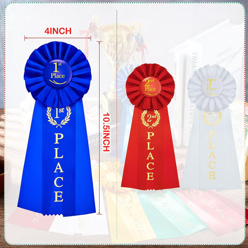 MTLEE Award Ribbons Set 1st Place Rosette Ribbon Prize Ribbon Winner Grand First Second Third Place Victory Ribbons Deluxe Recognition for Classroom Prizes, 1st Blue, 2nd Red, 3rd White(6 Pieces)