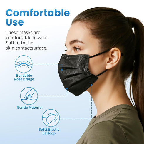 100 3 Borje Disposable Face Mask, PCS Black Masks, Ply Protection Face Masks