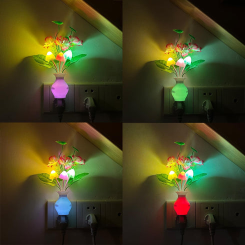 Sensor LED Night Light, Color Changing Flower Night Light Plug-in Wall Based Mushroom Lamp, Gift for Kids Adults, Cute