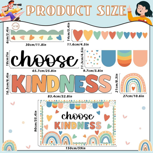 Choose Kindness Bulletin Board Decoration Rainbow Bulletin Board Set Boho Positive Classroom School Decorations Choose Kindness Bohemia Classroom Supplies Rainbow Cutouts for Classroom School