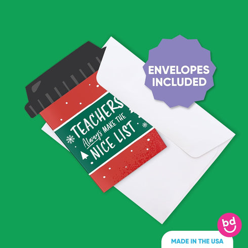 Pack, Set 8 Big Dot of Happiness Assorted Teacher Holiday Presents Coffee Cup Gift Card Holders with Envelopes, Teacher