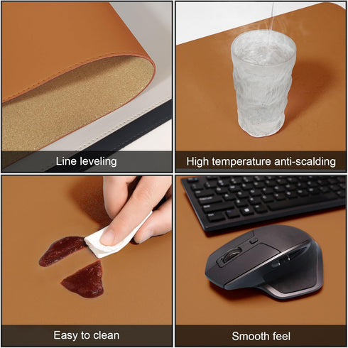 DAWNTREES Dual Sided Desk Mat, Leather Desk Pad, Brown 35.5"x17", with PU Leather Valet Tray Organizer