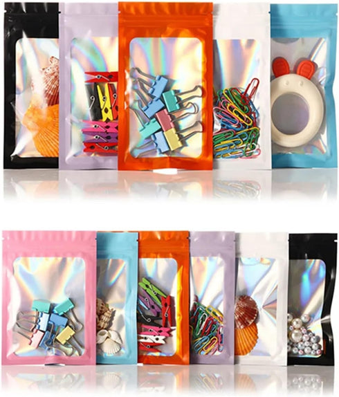 IRTGFHJE 100PCS Packaging Pouches(White,18x26cm) Flat Lock Bags Aluminum Foil Window Zipper Storage Bag DIY Matcha