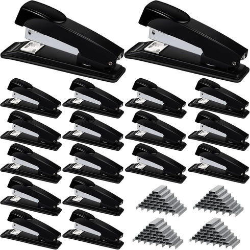 Yahenda 18 Pieces Black Staplers Bulk with Staples, 20 Sheet Capacity for Office and School
