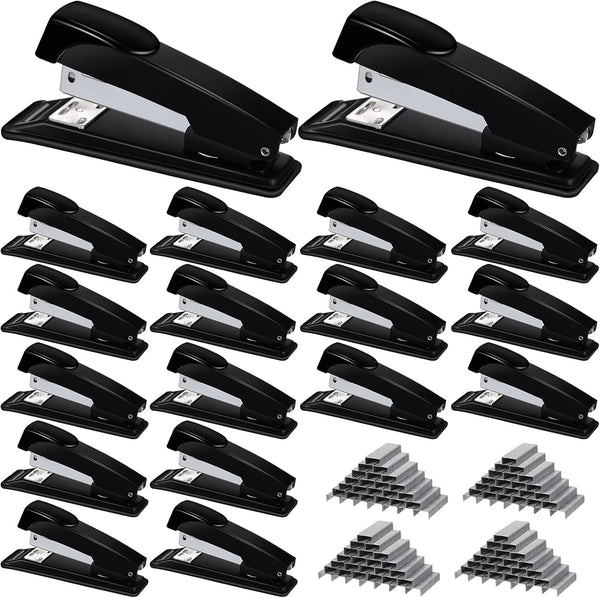 Yahenda 18 Pieces Black Staplers Bulk with Staples, 20 Sheet Capacity for Office and School