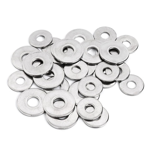 100Pcs Flat Penny Washers, 5 Sizes Stainless Steel Large OD M4, M5, M6, M8, M10 Flat Repair Washers for Screws