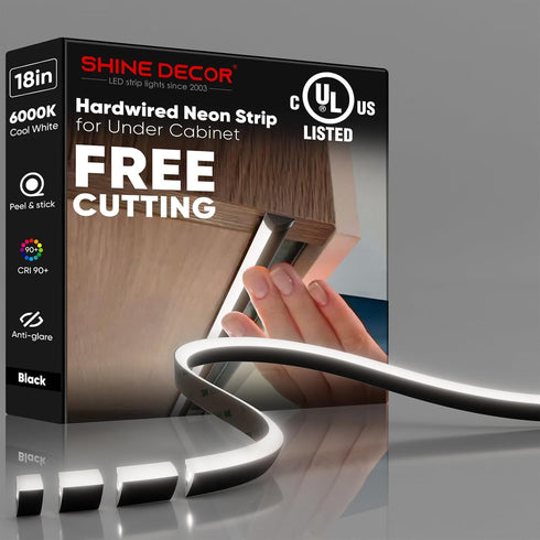 Shine Decor Under Cabinet Lighting Strip, Free Cuttable LED Silicone Neon Rope