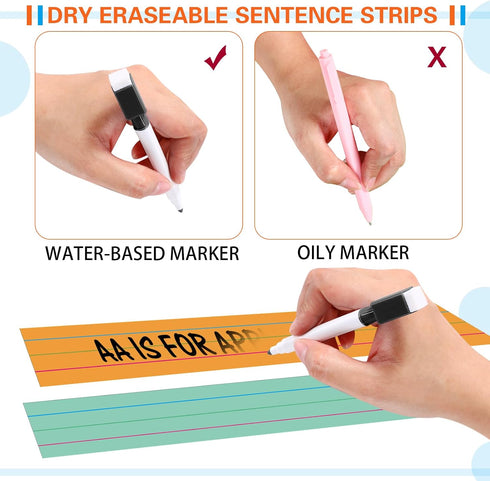 Faccito 120 Pack Sentence Strips, 3 x 36 Inch Dry Erase Ruled Rainbow Writing Strips for Classroom Office Supplies