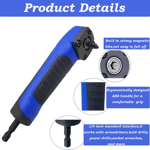 Right Angle Drill Attachment,90 Degree Drill Adapter Electric Screwdriver Repair Tool Right Angle Attachment Extension Screwdriver Socket Holder Drill Bit Corner Adapter(blue) by MJFUNTXY