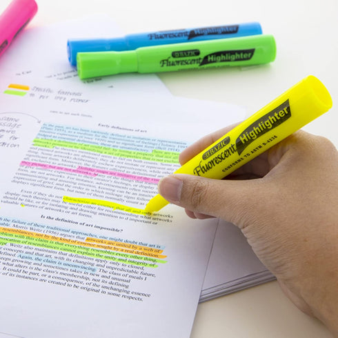 BAZIC Highlighter Yellow Desk Style - Chisel Tip Broad Fine Line Marker (12/Pack), Total 12-Count
