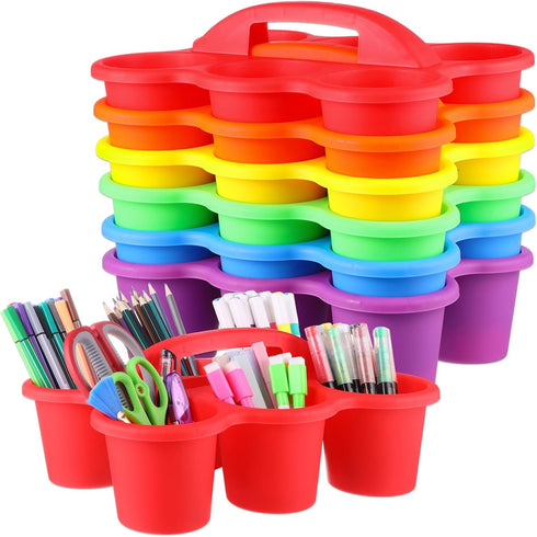 6 Pack Classroom Caddy Organizer with Handle Colorful Plastic Table Caddy Drink