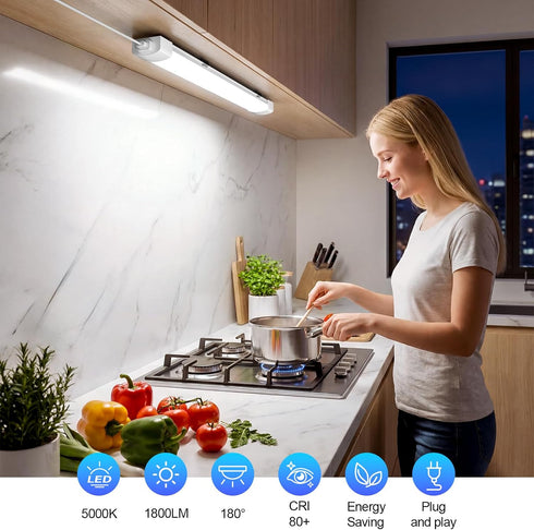 5000k, 16W Closet Airand LED Ceiling Light Fixture with Plug Triproof LED Tube Light Linkable Lights for Workbench