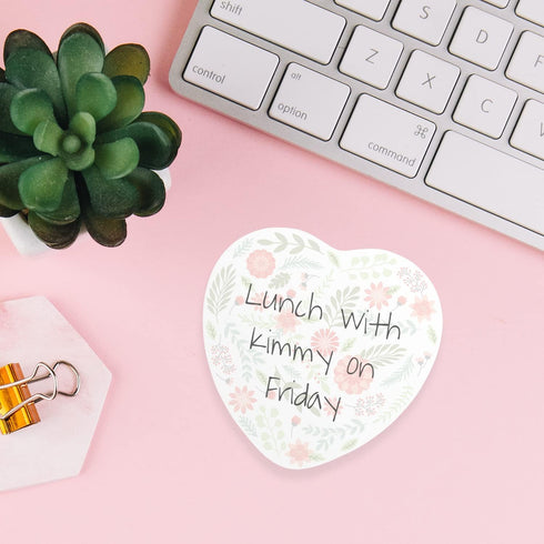 Floral Heart Shaped Sticky Note Pad Assortment, 3 1/4” x 3 3/8”, Set of Three Romantic Designs
