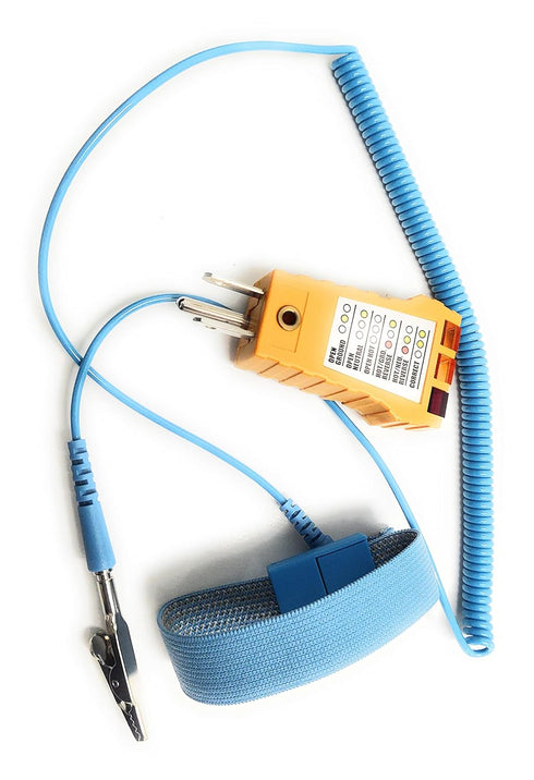 ESD Ground Point & Tester Set with Anti-Static Circuit Tester, 4mm Snap Coil Cord, Wristband