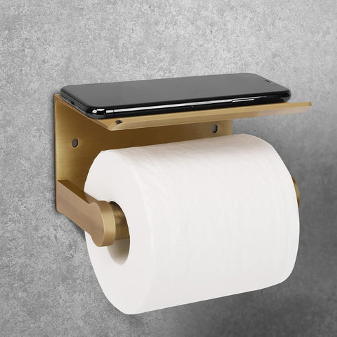 YURINJEE 3M Antique Bronze Toilet Paper Holder Wall Mount with Shelf - No Drill Adhesive or Screw Mount Bathroom Tissue