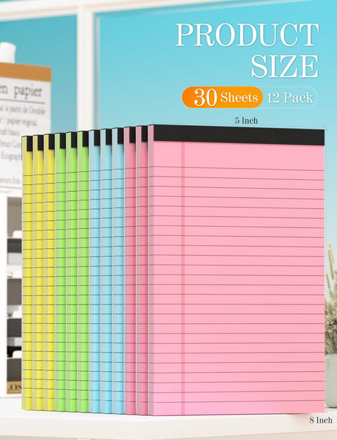 Legal Pads 5x8 Colored Note Pads 5x8, 12 Pack Small Legal Pads 5x8 College Ruled, Colored Notepads 5x8 Lined Paper Pads, Mini Legal Pads 5x8 Notepad, Lined Notebook Paper 5x8 Pads, 30 Sheets/Pad