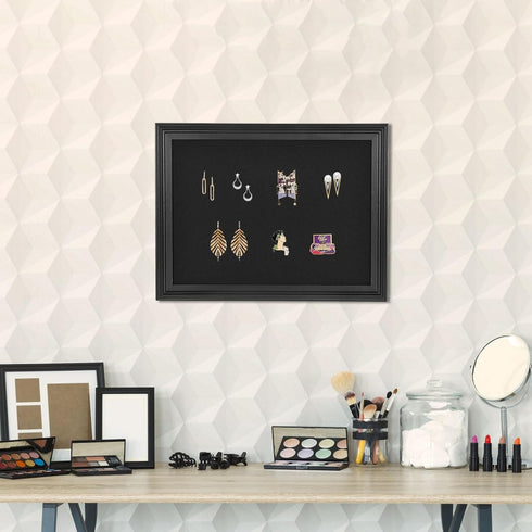 Bulletin Board with Felt, Black Wood Framed Display for Walls with Pins, Eye Bolts, and Screws for Office Decor