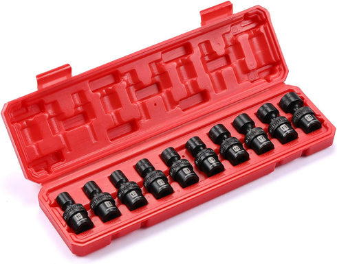 10-piece 3/8" Set, Metric,10-19mm, MIXPOWER Drive Shallow Universal Impact Socket Swivel Socket with Flexible Wobble