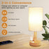 Cozy Small Bedside Table Lamp with AC Outlet, Natural Wood Base & Linen Shade, Mini Cute Warm White Nightstand Boho