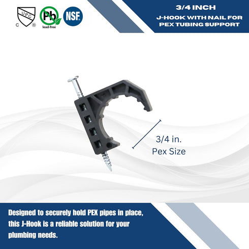 100 Pcs. XFITTING J Clamps for 3/4" Pex, Copper, CPVC Tubing, Tube Talons with Nail by PIPE SUPPORTS XFITTING