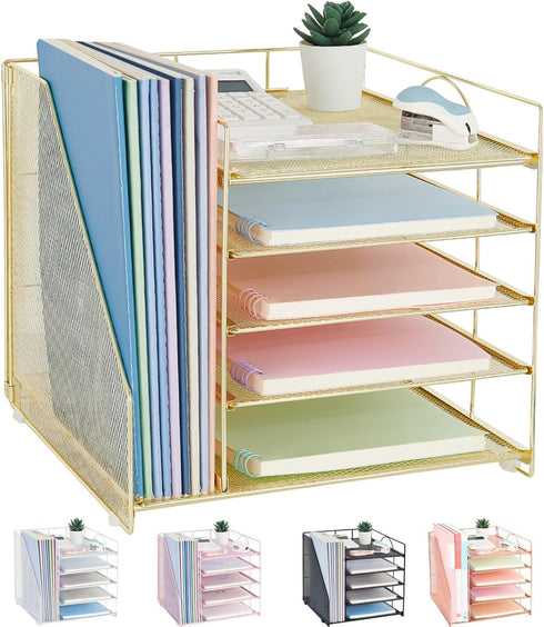 Desk Organizers and Accessories, 5-Tier Paper Letter Tray Organizer with File Holder, Office Supplies & Workspace