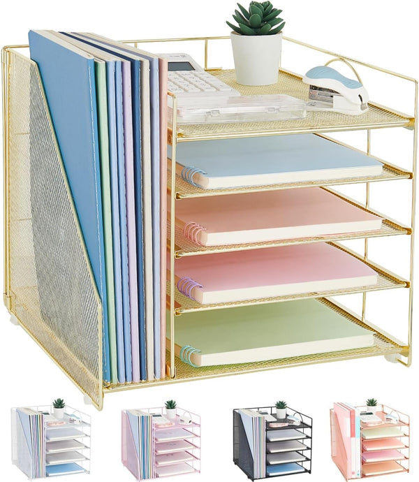 Desk Organizers and Accessories, 5-Tier Paper Letter Tray Organizer with File Holder, Office Supplies & Workspace