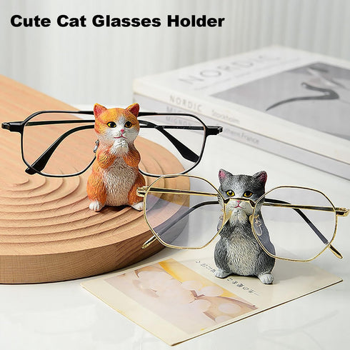 2) Cute Cat Glasses Display Stand,Creative Natural Resin Eyeglass Holder,Funny Decorative Eyeglass Sunglass