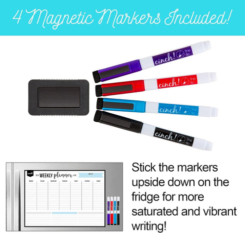 cinch! 17x12-Inch Magnetic Weekly Planner/Calendar for Fridge - Stain Resistant Dry Erase Whiteboard with Markers