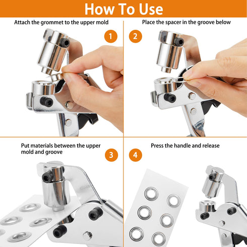 Grommet Tool Kit Eyelet Plier, IMLIKE Handheld Puncher Set with 500pcs 3/8 inch Silver Grommets, Manual Eyelet Kits