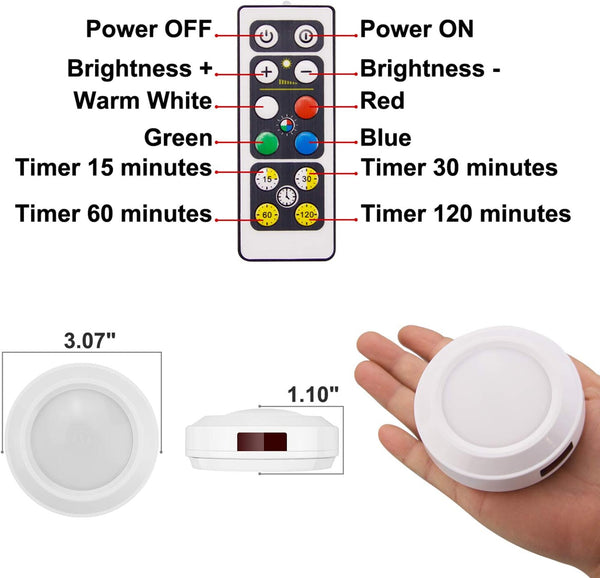 HONWELL Push Light Colored Puck Lights - Remote Controlled Battery Operated RGB Fairy Lights for Closet Cabinet