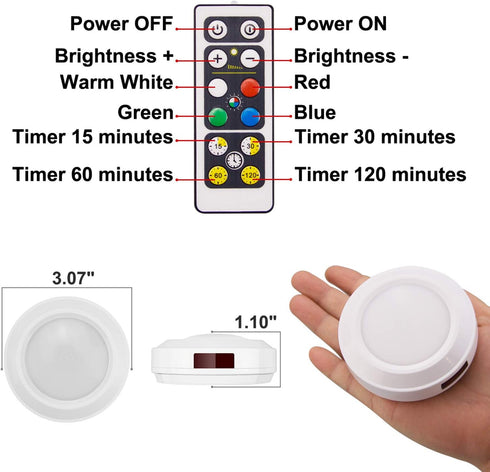 HONWELL Push Light Colored Puck Lights, Remote Controlled Battery Operated RGB Fairy Lights, Wireless Touch Lights,