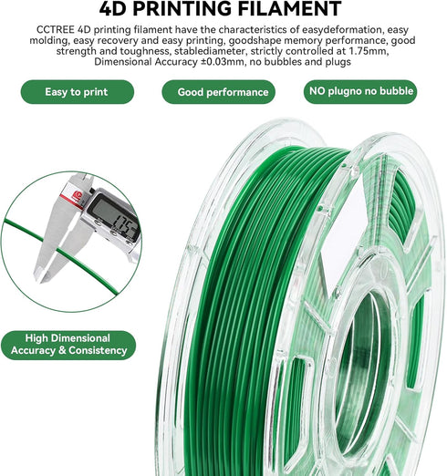 3D Printer SMP Filament (4D filament) 1.75mm 250g, Green Shape Memory Polymer Material for Bambu Lab & Creality Printers