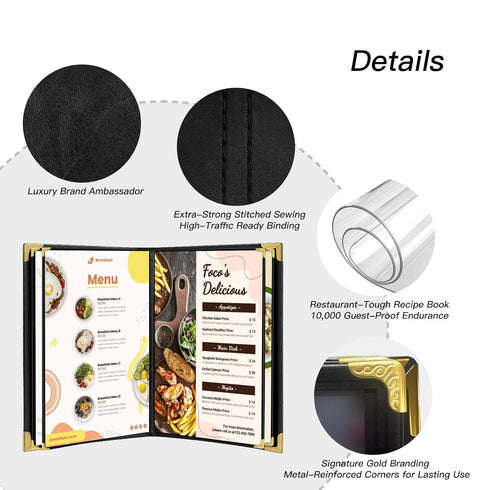 4 Pack 8.5 11 2 Pack 4 8 Restaurant Menu Covers x Menu Holder, Page View Faux Leather Menu Book with Clear PVC Sleeves