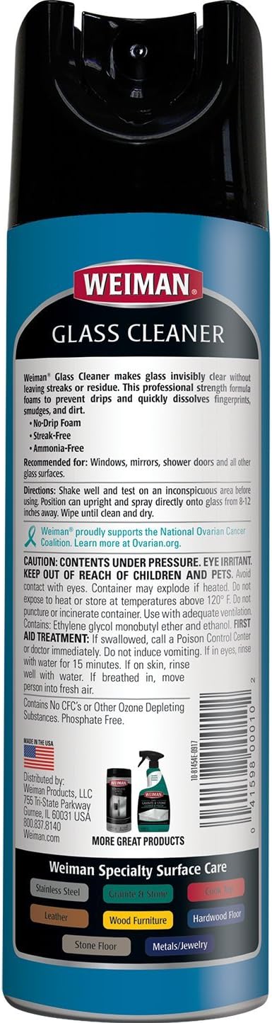 19 (Pack 2) Weiman Glass Cleaner - Ounce - Professional Streak Free Foaming No Drip Removes Grease Dissolves