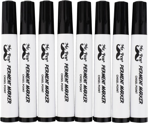 Mr. Pen Thick Black Permanent Markers, 8 Pack with Chisel Tip