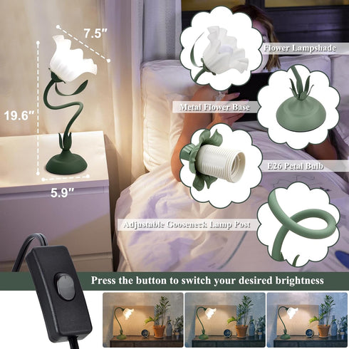GUIGUZHJ 3 E26 Bulb, Flower Table Lamp, Level Brightness Vintage Flower Reading Light with Cute Desk Lamp Bedside Lamps