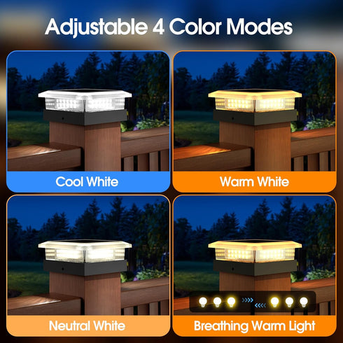 4x4 2 Pack, 4 4x4 3.5x3.5 Ip67 96 Post Solar Lights Lighting Modes Solar Post Cap Lights for Wood/Vinyl Posts