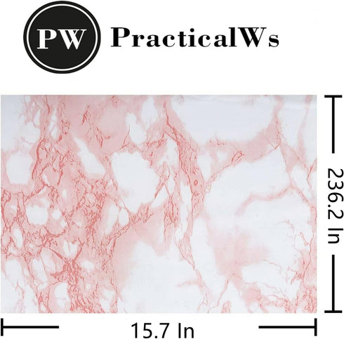 practicalWs 15.7in x 236.2in Self-Adhesive White/Pink Marble Wallpaper, Removable Decor for Countertops