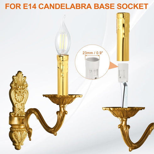 3.94 9 E14 Bulb PATIKIL Tall Candle Covers Sleeves, Pcs Metal Chandelier Socket Sleeves with Dripping Candelabra Base