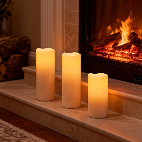 (4"x8" 4"x10" Set 2) Solar Candles Outdoor Waterproof, Outdoor Candles with Sensor Timer Waterproof Flameless Candles