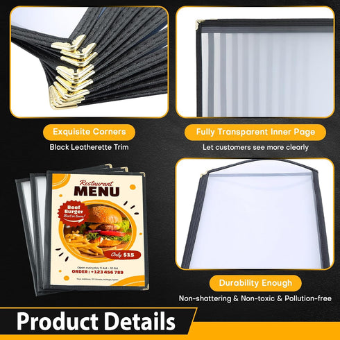 3 Pack 8.5" 11" Menu Covers x Menu Holder, Double Stitched Menu Covers, Restaurant Menu Cover, Single Page Menu Cover