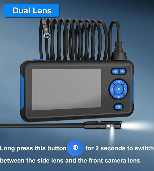 Dual Lens Industrial Endoscope, 1080P Digital Borescope Inspection Camera with 4.3" LCD Screen