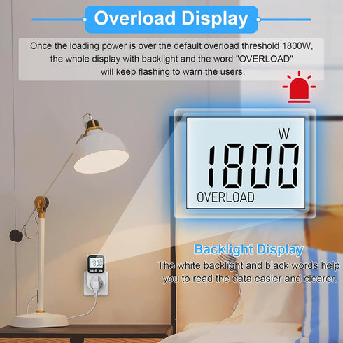 2 Pack Watt Meter Power Meter Plug for Home Energy Monitor, Electrical Usage Monitor with Backlight