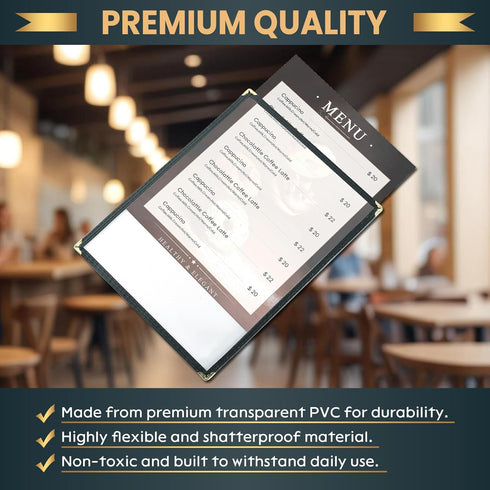25 Pack 8.5 11 Inch (1 2 x Menu Covers, Various Style Menu Sleeves Clear View Menu Holder for Kitchen, Restaurant