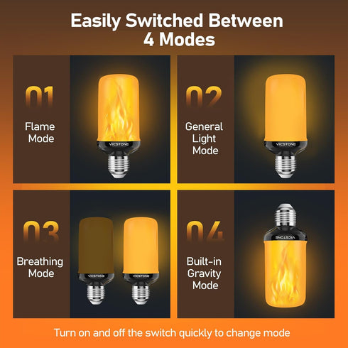 Upgraded LED Flame Light Bulbs, 4-Mode Flickering Light Bulbs, E26 27 Fire Light Bulb for Halloween, Christmas,